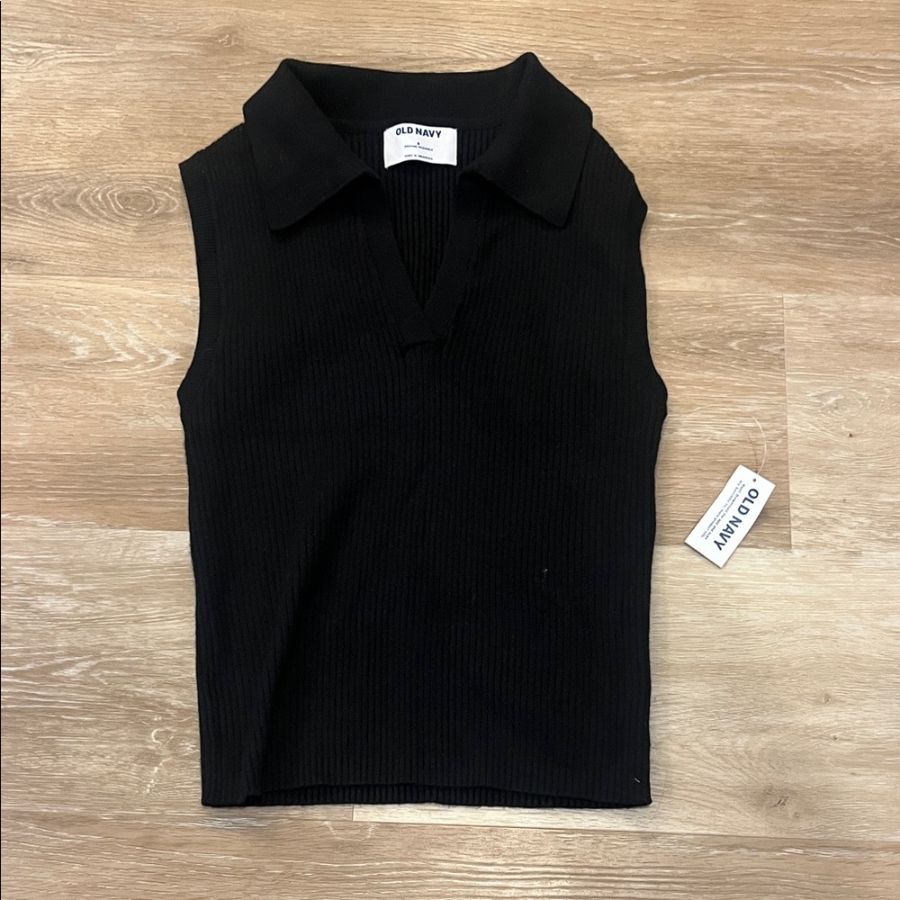 Old Navy Black Ribbed Collared Tank